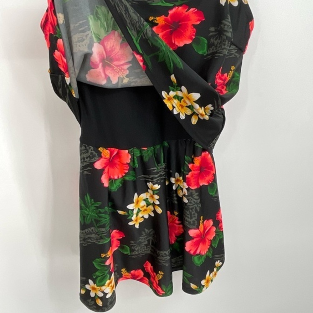 Beach Cabana One Piece Swim Suit Black W/Tropical print Size Small G11 - Picture 3 of 10